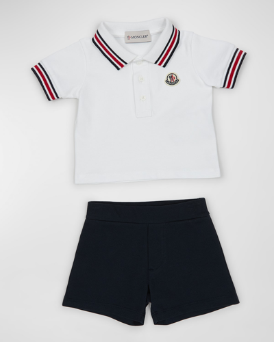 Shop Moncler Boy's Striped Polo Shirt W/ Shorts In White