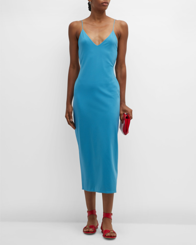 Shop Giorgio Armani Jersey Midi Dress W/ Strappy Back In Turquoise