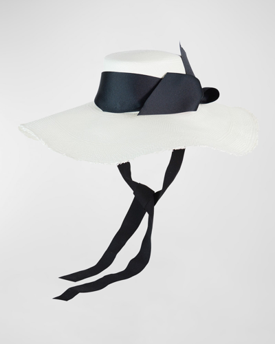 Shop Sensi Studio Frayed Floppy Straw Long Brim Hat In White Black