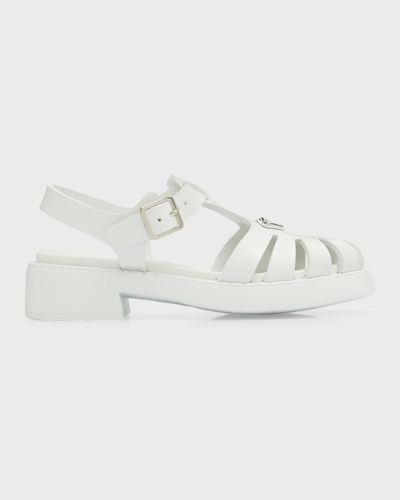 Shop Prada Soft Cage Vinyl Sandals In Bianco