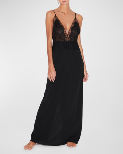 Shop La Perla Deep V-neck Silk Lace Nightgown In Black-b010