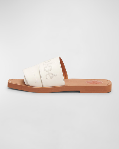 Shop Chloé Woody Embroidered Logo Flat Sandals In White