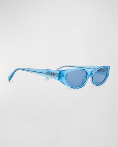 Shop By Far Rodeo Round Acetate Sunglasses In Transparent Azure