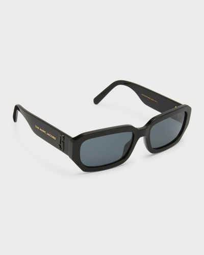 Shop Marc Jacobs Logo Rectangle Acetate Sunglasses In 807 Black