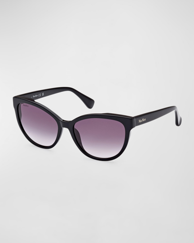 Shop Max Mara Patterned Round Acetate Sunglasses In Shiny Black