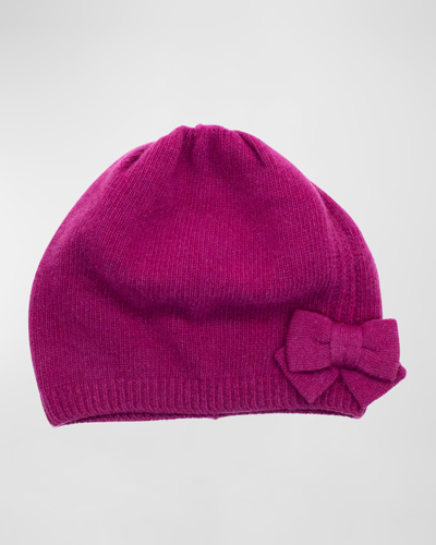 Shop Portolano Jersey Knit Bow Slouch Cashmere Beanie In Plumberry