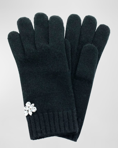 Shop Portolano Crystal-embellished Jersey Knit Cashmere Fingerless Gloves In Black Crystal