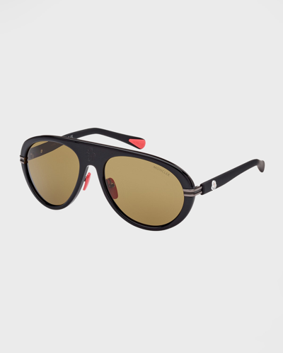Shop Moncler Wrapid Injection Plastic Aviator Sunglasses In Matte Black