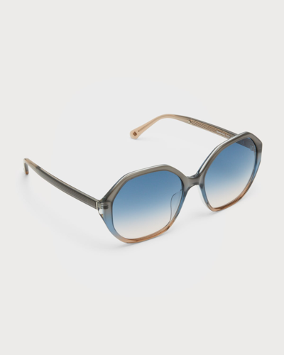 Shop Kate Spade Waverly Geometric Round Acetate Sunglasses In Pjp Blue Gradient