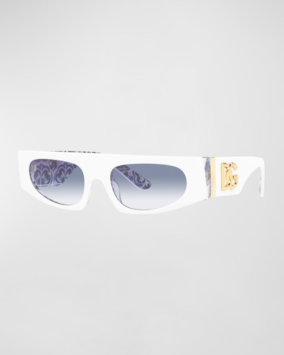Shop Dolce & Gabbana Interlocking Dg Logo Rectangle Acetate Sunglasses In Light Blue