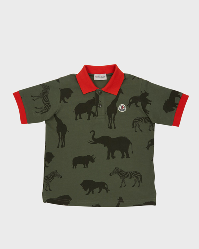 Shop Moncler Boy's Animals Motif Polo Shirt In Green