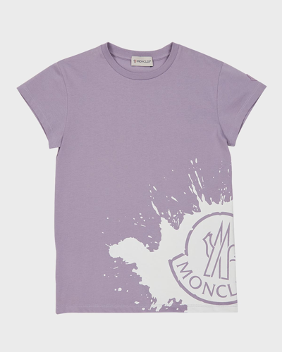 Shop Moncler Girl's Splatter Logo-print T-shirt In Purple