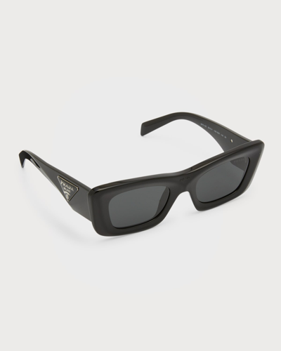 Shop Prada Rectangular Marble Acetate Cat-eye Sunglasses In Black