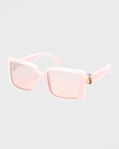 Shop Moncler Promenade Square Acetate Sunglasses In Milky Candy Pink