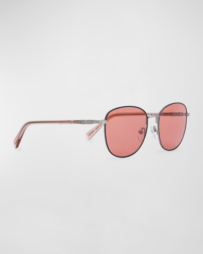 Shop By Far Gibson Matt Round Metal Sunglasses In Matt Silver Peach