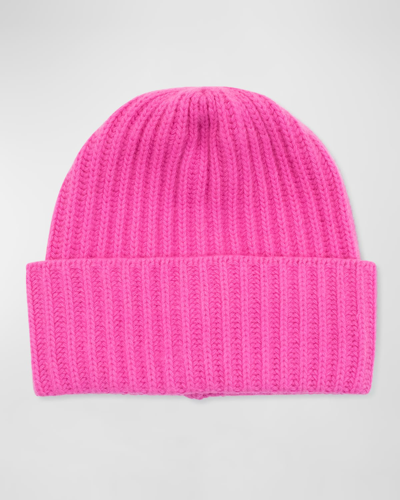 Shop Portolano Ribbed Slouch Cuff Cashmere Beanie In Dayglo Pink