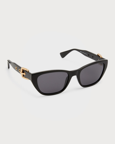 Shop Moschino Buckle Nylon & Plastic Cat-eye Sunglasses In 807 Black