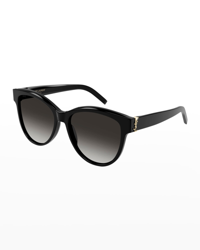 Shop Saint Laurent Ysl Logo Acetate Cat-eye Sunglasses In Black
