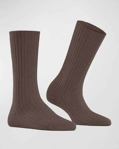 Shop Falke Ribbed Cashmere-blend Boot Socks In Jasper