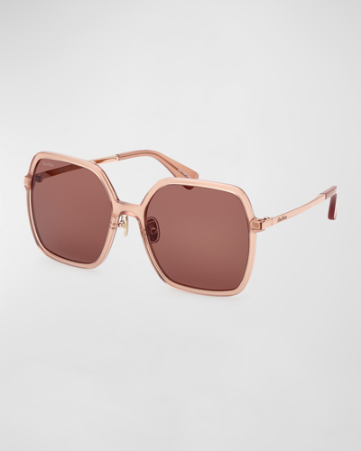 Shop Max Mara Mixed-media Square Sunglasses In Shiny Milky Nude