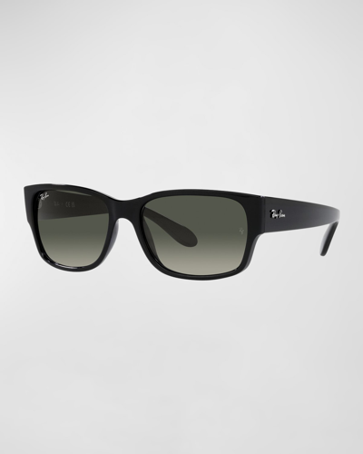 Shop Ray Ban Gradient Logo Rectangle Nylon Sunglasses, 58mm In Black