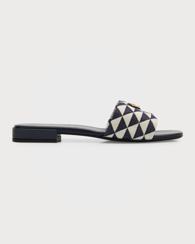 Shop Prada Triangle Jacquard Flat Sandals In Balticotalco