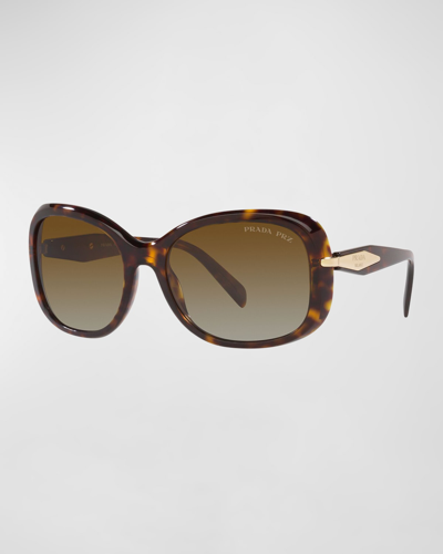Shop Prada Gradient Rectangle Acetate Sunglasses In Tortoise
