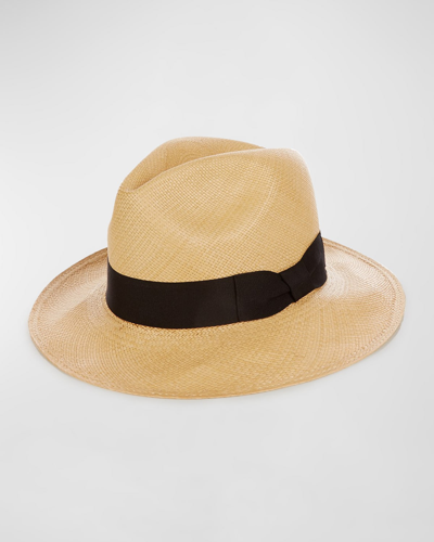 Shop Sensi Studio Panama Hat With Italian Bow Band In Natural Rose