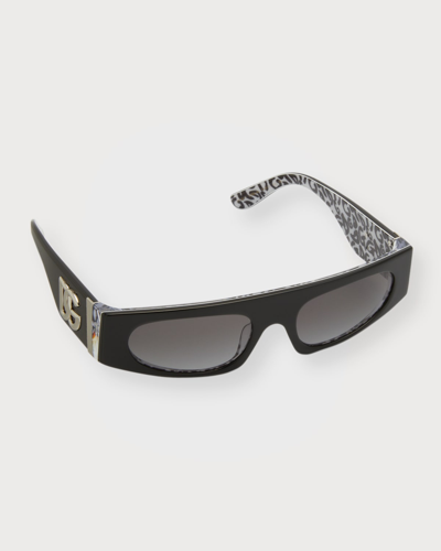 Shop Dolce & Gabbana Interlocking Dg Logo Rectangle Acetate Sunglasses In Grey Flash