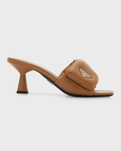 Shop Prada Nappa Leather Padded Sandals In Caramello