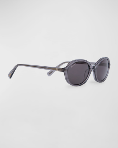 Shop By Far Velvet Semi-transparent Round Acetate Sunglasses In Transparent Grey
