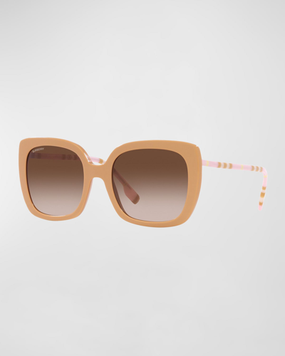 Shop Burberry Icon Stripe Square Acetate Sunglasses In Beige