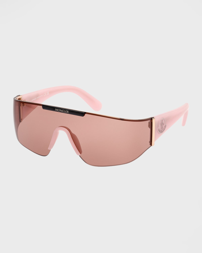 Shop Moncler Ombrate Metal Shield Sunglasses In Milk Candy Pink