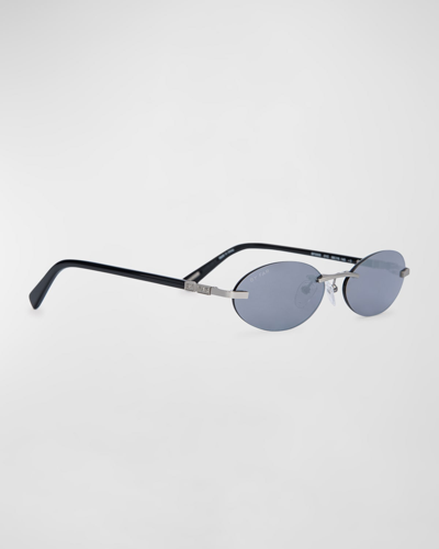 Shop By Far Texas Matt Oval Metal & Acetate Sunglasses In Matt Silver Mirro