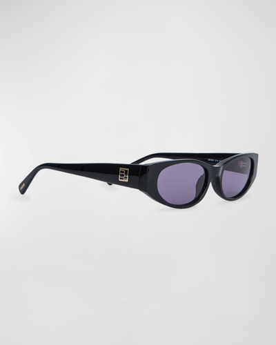 Shop By Far Rodeo Round Acetate Sunglasses In Solid Black