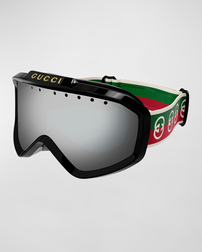 Shop Gucci Multicolor Logo Injection Plastic Shield Sunglasses In Black