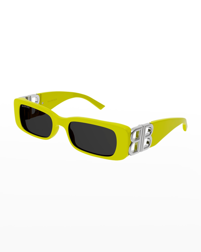 Shop Balenciaga Rectangle Mirror B Acetate Sunglasses In Yellow
