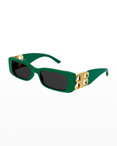 Shop Balenciaga Rectangle Mirror B Acetate Sunglasses In Green