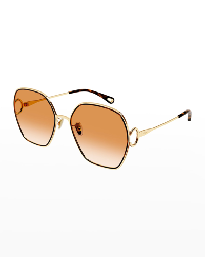Shop Chloé Metal Butterfly Sunglasses In Gold