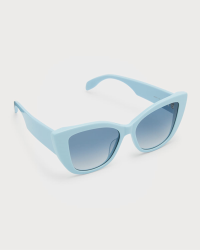 Shop Alexander Mcqueen Monochrome Acetate Cat-eye Sunglasses In Light Blue