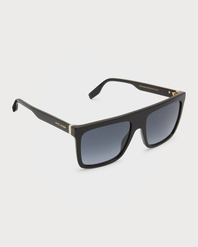 Shop Marc Jacobs Flat-top Rectangle Acetate Sunglasses In 807 Black