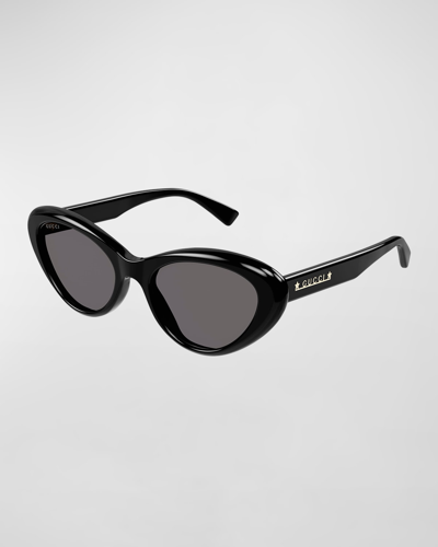 Shop Gucci Star Logo Acetate Cat-eye Sunglasses In Black