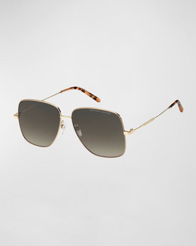 Shop Marc Jacobs Gradient Square Metal Sunglasses In Bku Gold Nude