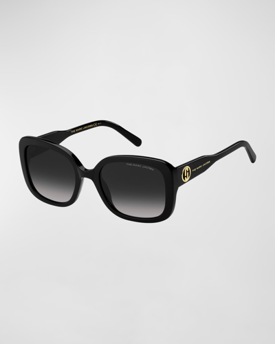 Shop Marc Jacobs Monogram & Logo Square Acetate Sunglasses In 807 Black