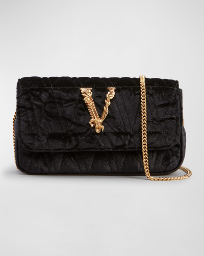 Shop Versace Virtus Mini Flap Chain Crossbody Bag In 1pk3v Glossy Pink