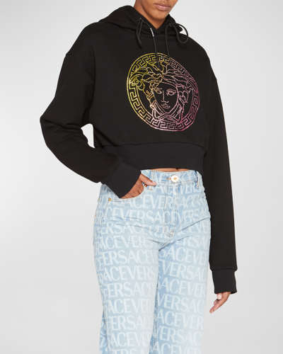 Shop Versace Hooded Sweatshirt With Rainbow Logo In Black