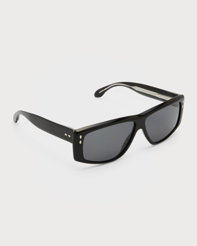 Shop Isabel Marant Logo Rectangle Acetate Sunglasses In 0807 Black