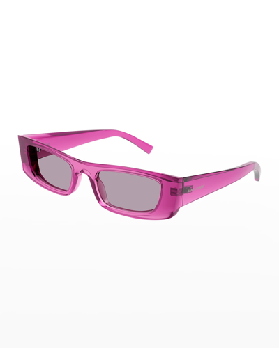 Shop Saint Laurent Logo Rectangle Injection Plastic Sunglasses In Pink
