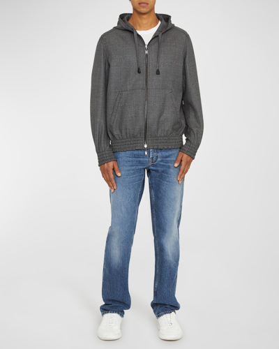 Shop Brioni Men's Glen Plaid Hooded Blouson Jacket In Zinc