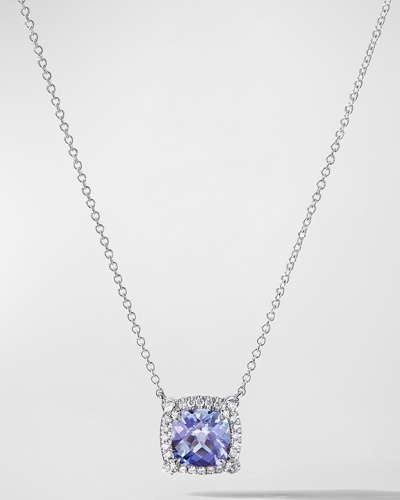 Shop David Yurman Chatelaine Pendant Necklace With Gemstone And Diamonds In 18k White Gold, 7mm, 18"l In Tanzanite